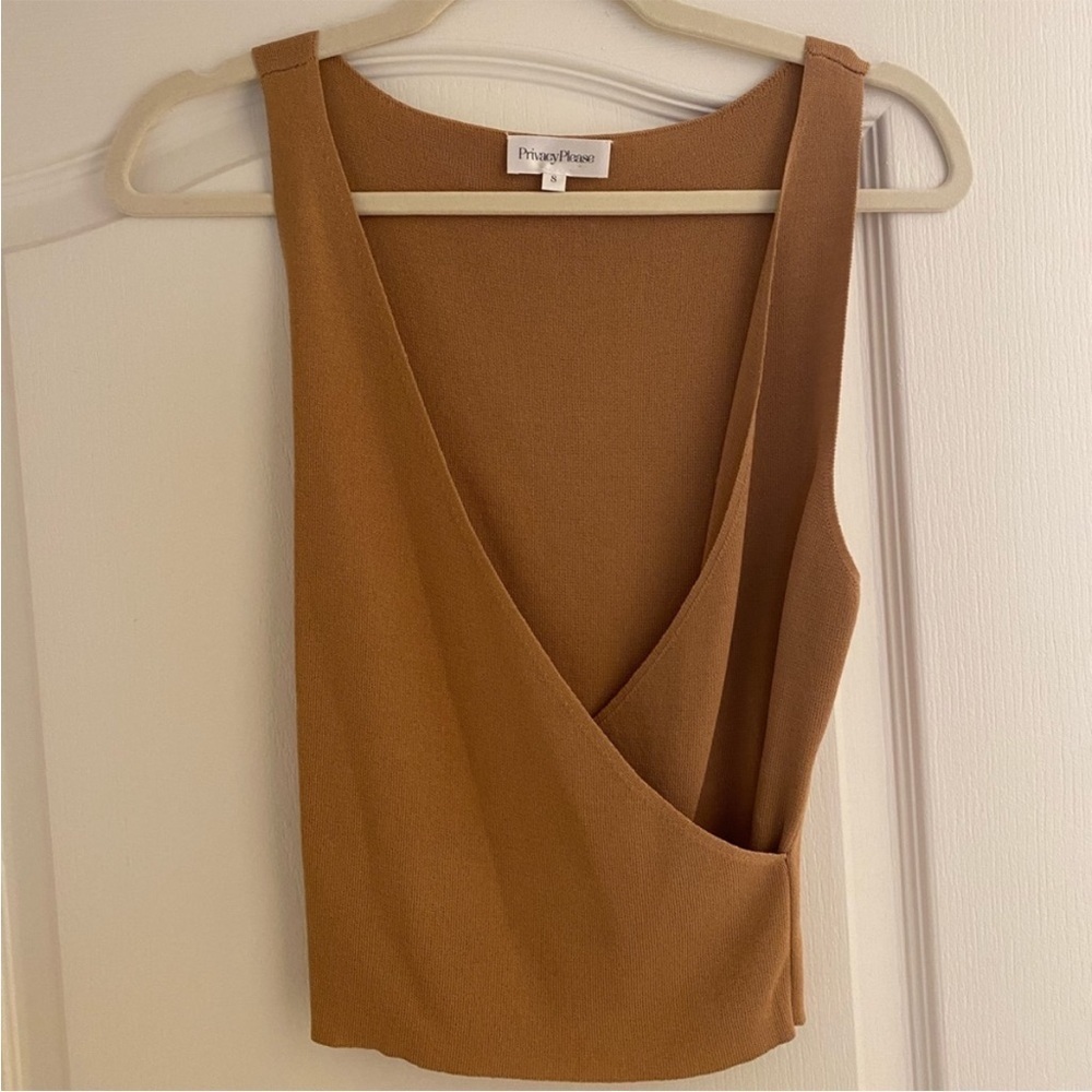 Privacy Please Surplice Top | Camel Brown | S